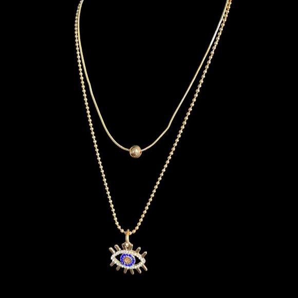 Coralmee Evil Eye Pendant Necklace Gold Layered Chain Jewelry Protection Charm - Picture 7 of 9